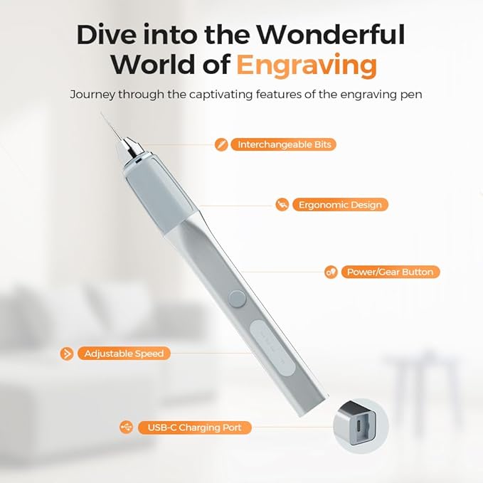 Cordless Engraving Pen, Rechargeable Engraving Pen for Metal, Wood, Glass and Plastic, Engraving 60+ Surfaces, Beginner Friendly Engraver Pen Tool