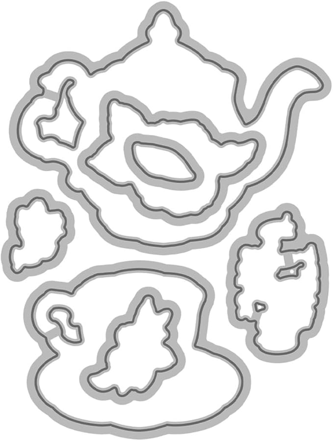 Teapot Cup Stamps and Cutting Dies for Card Making DIY Transparent Silicone Clear Stamp and Metal Die Cuts Sets for Scrapbooking Paper Greeting Cards Decor Seals Craft Supplies