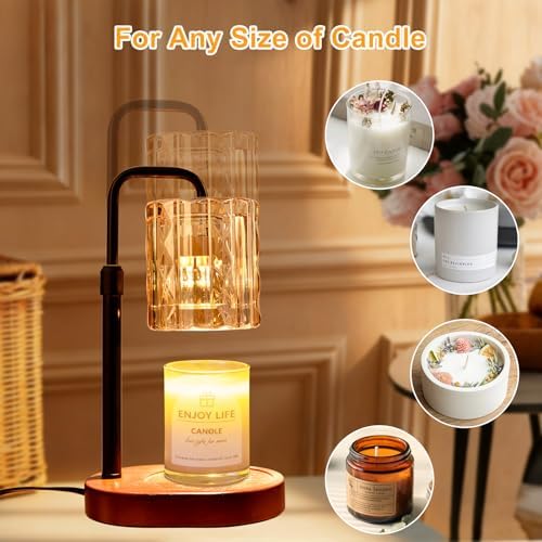 Candle Warmer Lamp with Timer and Dimmer 4-Level Dimmable Flower Light Heat Lamp for Jar Candles Adjustable Height Modern Cute Home Decor for Living Room Bedroom(Gold-Square) - Image 5