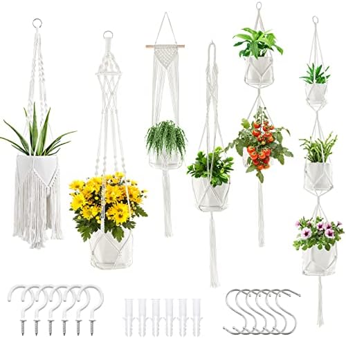 SFENNGPET Macrame Plant Hangers, 6Pack Hanging Planters for Indoor Plants by SFENNGPET