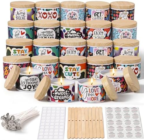 LumaCraft Thick Candle Jars for Making Candles 24 Pcs, 4 OZ Empty Jars with Wood Lids for Candle Making,Colorful Inspirational Print Candle Containers with Candle Making Supplies by Unknown