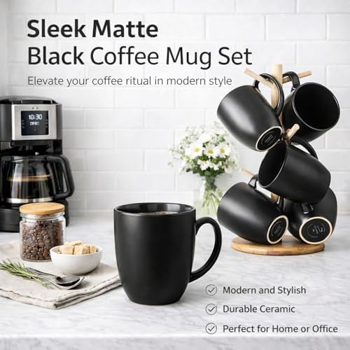 AmorArc 12 oz Coffee Mugs Set of 12, Ceramic Matte Black Coffee Cups Set - Image 7