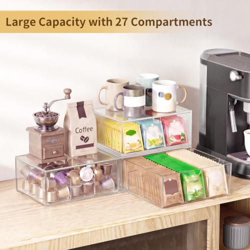 3 Pack Clear Tea Bag Organizer Drawer, Stackable Tea Storage Chest with Dividers for Kitchen, Pantry, Bathroom, Vanity, Countertop – Multi-Purpose Coffee, Cosmetic, Jewelry, Craft Acrylic Storage Bins - Image 4