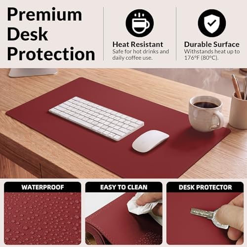 AFIING Leather Desk Pad Protector, 23.6" x 13.7", Red - Image 4