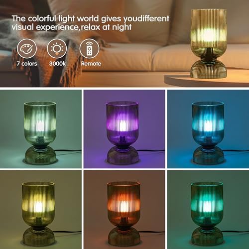 Modern RGB Glass Table Lamp with Remote，Color Changing Bedside Lamp with Green Glass Shade, 16 Colors, On/Off Cord Switch, Nightstand Lamp for Bedroom, Living Room, Office,Bulb Included - Image 3