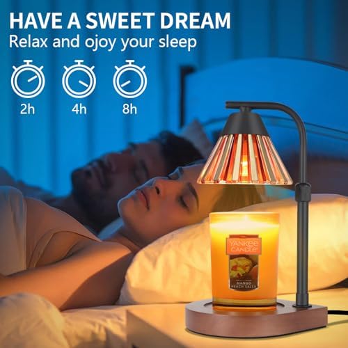Dimmer Candle Warmer Lamp with Timer Adjustable Height Electric Wax Warmer for Jar Candles Home Offices Decor Birthday for Women Mom Grandma (Gold-Yellow) - Image 2