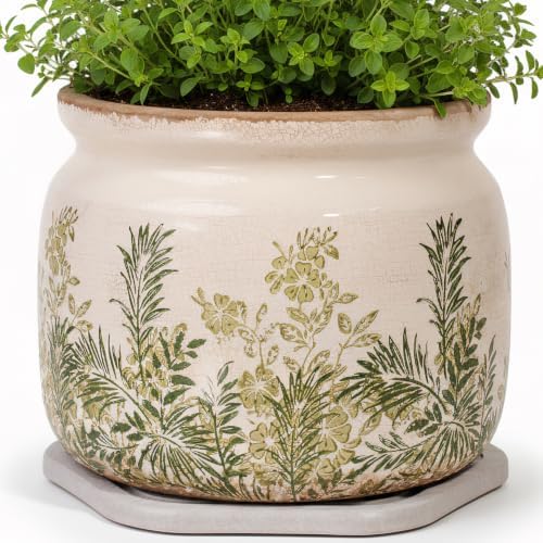 Cottage Ceramic Flower Pots with Decorative Saucer, Plant Lover Gifts by XiaanJiaju