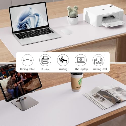 Aothia Faux Leather Desk Mat - Non-Slip PU Leather Desk Blotter, Waterproof Writing Surface, Large Desk Pad for Office & Home (Pale Lavender White, 55" x 17") - Image 6