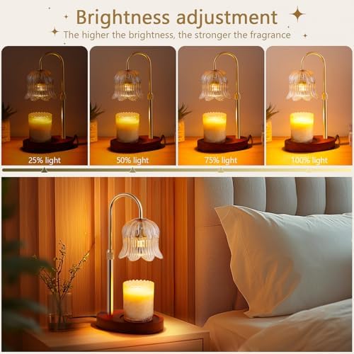 CRMILL Candle Warmer Lamp Electric Timer - Vintage Heater Candles Warming Height Adjustable Dimmable Warmers Flower Lamps No Flame Heat Warm Melt Wax Jar Modern Home - Image 3
