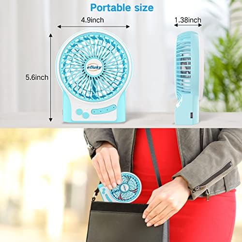 efluky 3-Speed Mini Desk Fan with LED Light, Portable USB Fan Quiet for Home, Office, Travel, Camping, Outdoor, Indoor, 4.9-Inch,Blue - Image 5