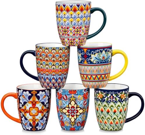 vancasso SIMI 16 oz Large Coffee Mugs Set of 6, Ceramic Cups with Handle by vancasso