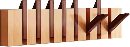 Wall Mounted Coat RackHooks Piano Key Hangers Natural Solid Wood Hanger Non-Woven Fabric Clothes Hangers for Closet, Kitchen, Bedroom, Bathroom, Entryway (Walnut-Beech, 8 Hooks)