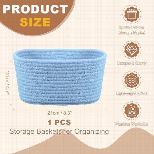 uxcell Small Woven Basket, 8.3x5.9x4.7 Inch Rectangular Rope Basket Decorative Gift Chest Box Cute Mini Woven Storage for Organizing Shelf Storage Bedroom Home Decor, Light Blue - Image 2