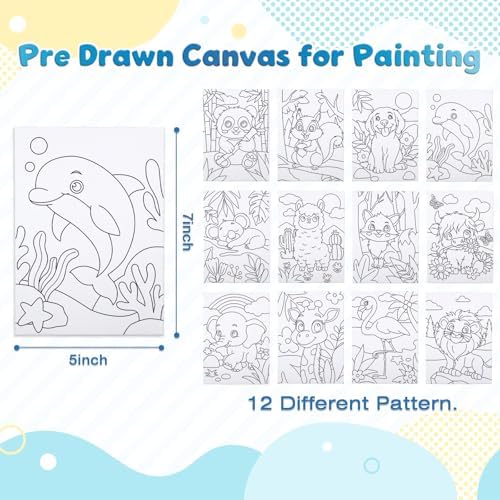 Louise Maelys 5x7Inch Pre Drawn Canvas for Painting for Kids, 12Pack - Image 2