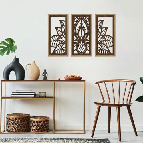 HPNIUB 3PCS Lotus Flower Wall Decor, Mandala Carved Wood Sign for Yoga Room, Spiritual Meditation Wooden Hanging Plaque Home Decor for Living Room Office Bathroom Decoration(8x16Inch) - Image 5