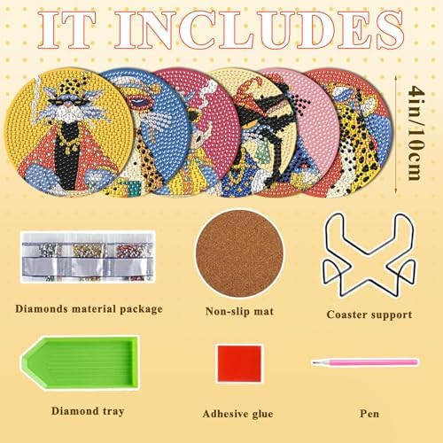 DOTSOPS 6 Pack Cat Diamond Painting Coasters Kits with Holder for Beginners - Image 2