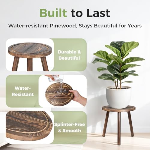 3-Pack Upgrade Thicken Wood Plant Stand Indoor, for 6-12 Inch Pots, Plant Stool Water-resistant Pinewood, Mid Century Modern Decor, Plant Stand 3 Sizes, for Living Room, Balcony, Office(Dark Brown) - Image 3