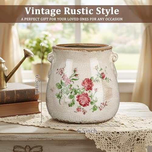 Ceramic Scroll Planter 6.5 Inch, Pink Green - Image 2