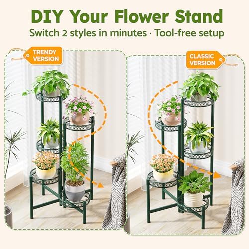 5-Tier Metal Plant Stand Indoor Outdoor, Corner Tall Plant Shelf for Multiple Plants, Foldable Plant Stand, Heavy Duty Flower Stand Holder for House Living Room Balcony Garden Patio -GreenFlower - Image 4