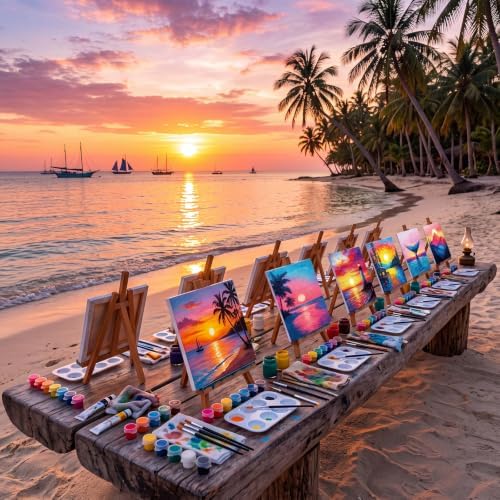 Ctosree 12 Pack Paint and Sip Kit Pre Drawn Canvas, Vivid Sunset, 10x8'' - Image 2
