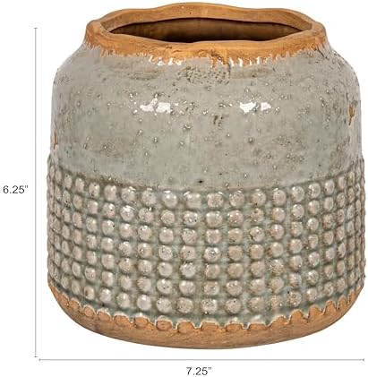 Creative Co-Op Round Terra-Cotta Hobnail Planter Vase with Heavily Distressed Finish, Grey - Image 2