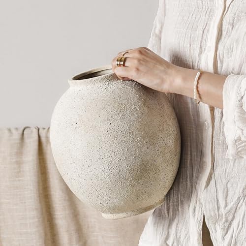 Large White Ceramic Vase - 9.8 Inch Rustic Farmhouse Flower Vase for Home Decor, Minimalist Tall Vases for Living Room, Table, Bathroom, Holiday & Weddings (Sandstone Yellow) by LETAUCIGARDEN
