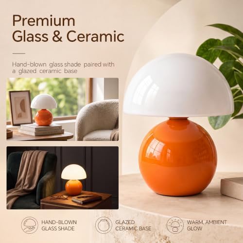 Dawnwake Mushroom Lamp Table Lamp for Bedroom-Small Desk Table Lamps,Orange - Image 3