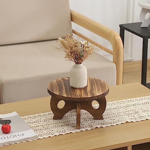 Small Wooden Plant Stand Indoor, 10-Inch Round Pine Wood Plant Riser and Display Pedestal for Tabletop, Countertop and Home Decor, Brown - Image 6
