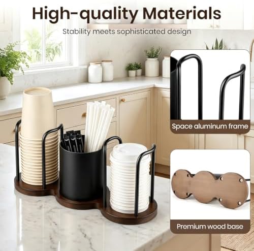 Coffee Cup Dispenser with Straw & Stirrer Storage Container (Black,S) - Image 4