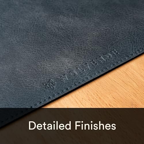 Premium Distressed Faux Vegan Leather Desk Mat | Multifunctional Desk Pad for Home Office | (Black/Grey, 15.75" x 36") - Image 2