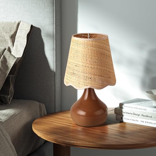 Ziqqeelam Brown Small Bedside Table Lamp for Bedroom, Farmhouse Bedroom Lamps for Nightstand, Rattan Lamp Shade Table Lamps for Small Spaces for Kitchen Counter, Home Office, Living Room, Kids Dorm by Unknown