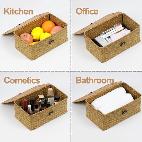 Seagrass Wicker Storage Basket with Lid, Medium, Natural - Image 2