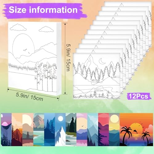 Teling 12 Pcs Pre Drawn Stretched Canvas, Pre Printed Painting, Mountain - Image 2