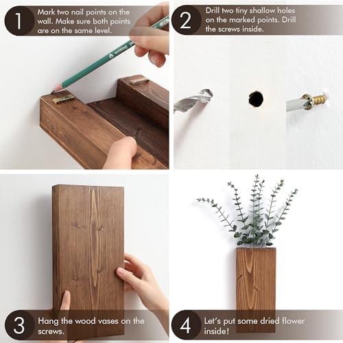 2 Pack Wood Wall Planter Vase for Greenery and Dried Flowers (Grey) - Image 4