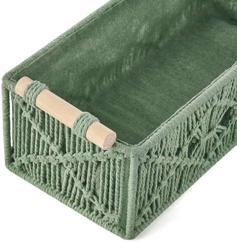 Mkono 2Pc Macrame Storage Basket, Boho Decor Toilet Paper Organizer, Green - Image 5