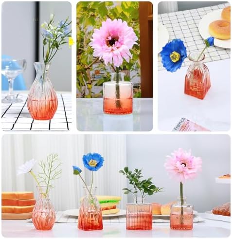 Glass Bud Vases Set of 4, Small Orange Flower Vases for Wedding Centerpiece - Image 6