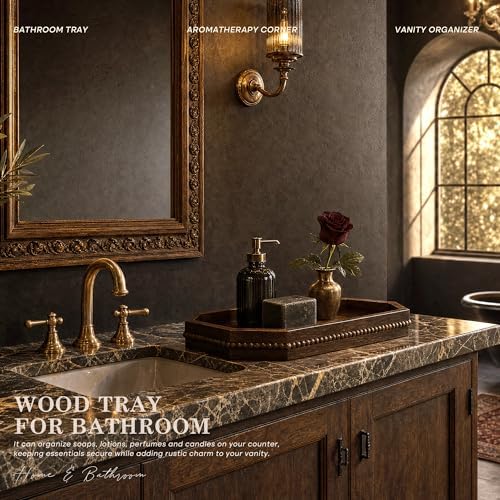 EOSAHR Acacia Wood Decorative Tray: Serving Tray for Table Decor,Dark Brown - Image 4