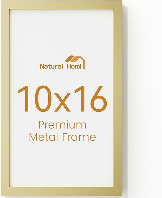 10x16 Aluminum Metal Picture Frame,Tempered Glass Gold Photo Frame 10x16 for Family Photo,Posters,Art,Document to Wall Mount Horizontally or Vertically