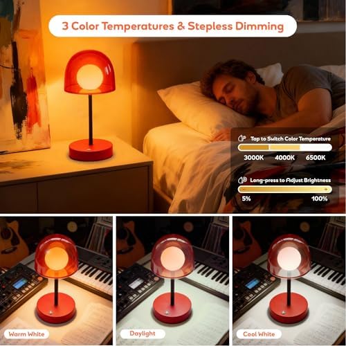 Cordless Red Table Lamp, Funky Warm LED Lamp, Retro Kitchen Lamp - Image 2