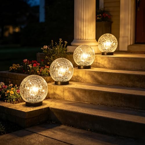 4 Pack 4.72" Warm White Solar Powered Cracked Glass Globe LED Light by GVSHINE