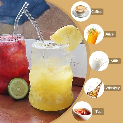 4 Pcs Ribbed Glass Cups, Vintage Drinking Glassware with Glass Straw 18 Oz Bubble Iced Coffee Cup for Juice, Tea, Beverage, Milk, Beer, Cocktails Ideal for Gift - Image 5