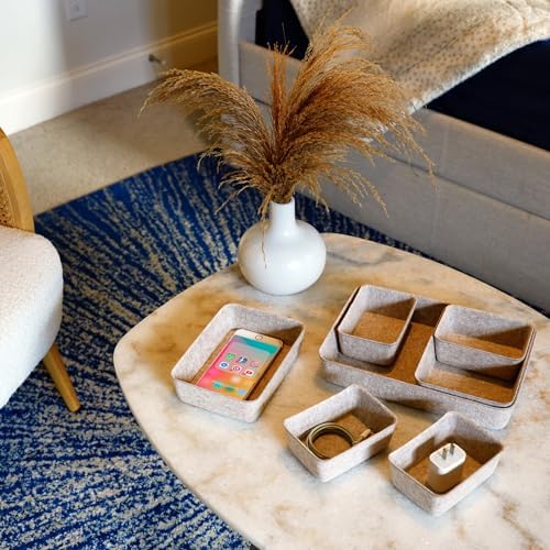 Welaxy Office Drawer organizers felt storage bins Shallow Small Desk trays Draw dividers Nordic Lifestyle Natural Scandinavian-chic style 7-piece (Oatmeal) - Image 2