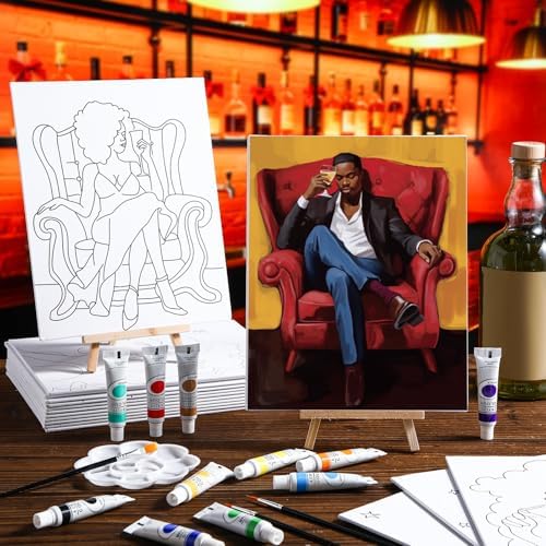 Zhanmai 88 Pcs 8 x 10 Inch Pre Drawn Canvas for Painting Kit Pre Stretched Canvas for Sip and Paint Party Favor Coloring DIY Virtual Party Birthday Gifts Adult's Date Night(Fashion Couples) - Image 6