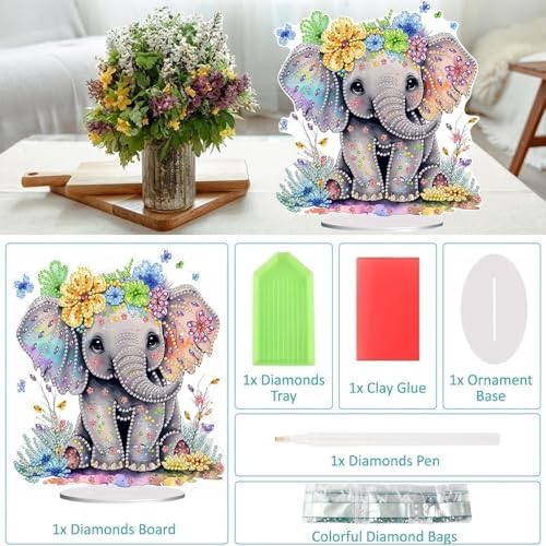 Diamond Painting Kits for Adults Beginners, 5D Full Drill Elephant Crystal Art Desktop Ornament, DIY Single Sided Home Office Desk Decor, Creative Craft Gift Set with Tools - Image 3