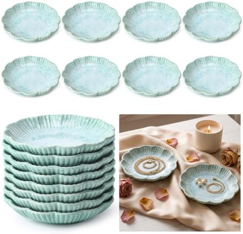 Teenyyou 8 Pcs Ceramic Jewelry Dish Trinket Dish for Ring Earring Green by Teenyyou
