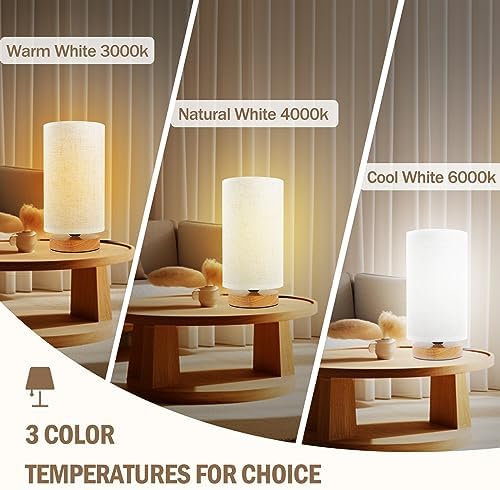 Minimalist Bedside Table Lamps for Bedrooms Set of 2, 3 Color Temperature Bedside Lamps with Round Fabric Linen Shade,Small Desk Lamp Night Nightstand Lamp Set for Living Room, Reading ,Office - Image 2