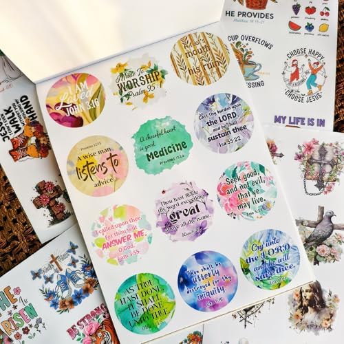 Inspirational Bible Verse Stickers Book, 28 Pages 353 Pcs Religious Scripture Stickers for Women and Adults Bible Journaling and Water Bottle - Image 7