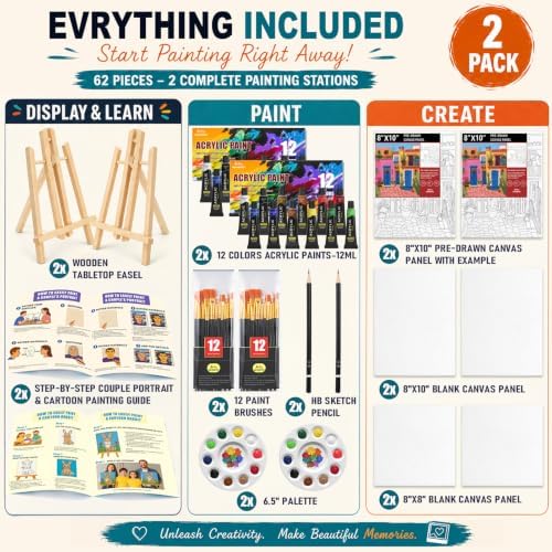 2 Pack Paint Set for Couples and Families with Portrait & Cartoon Guides - Image 2