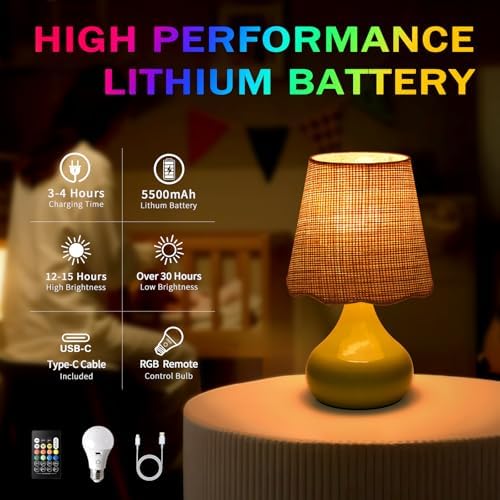 Ziqqeelam Cordless Table Lamp Rechargeable, Green Mini Cute Table Lamp for Nightstand, Battery Operated Small Table Lamp for Small Spaces for Kitchen Counter, Bookshelf, Bedside, Bedroom, Living Room - Image 5