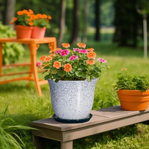 Ceramic Planter - 10 Inch Plant Pot for Indoor Outdoor, Round Planter with Drainage Hole and Plant Tray, Large Decorative Planters, Modern Flower Pot, Home Room Decor, Gardening Gift, Green - Image 5